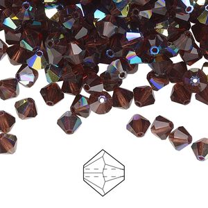 Bead 144pk burgundy AB, Preciosa Czech crystal 5mm bicone