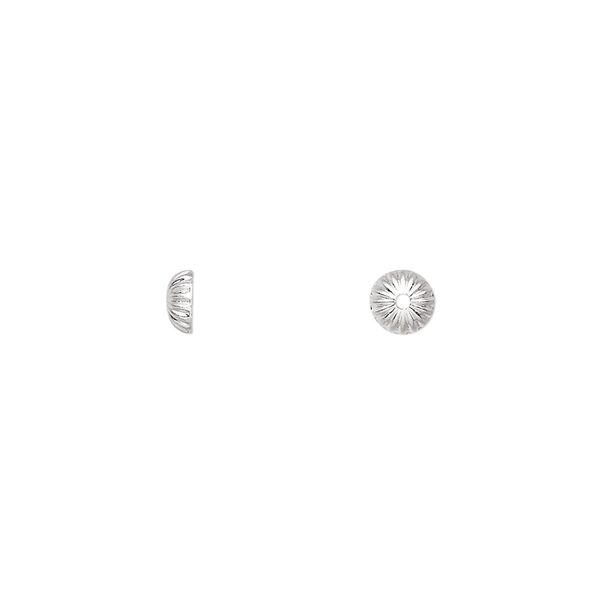 Bead cap, silver-plated brass, 5x2mm ribbed, fits 5-7mm bead. Sold per pkg of 100. image number 0