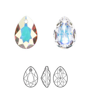 Drop 36pk crystal AB, Swarovski® 16mm pendant pear cut 6433