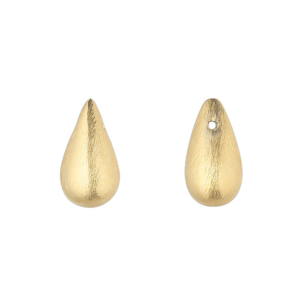 Bead, gold-finished brass, 16x9mm top-drilled brushed teardrop. Sold per pkg of 4. image number 0