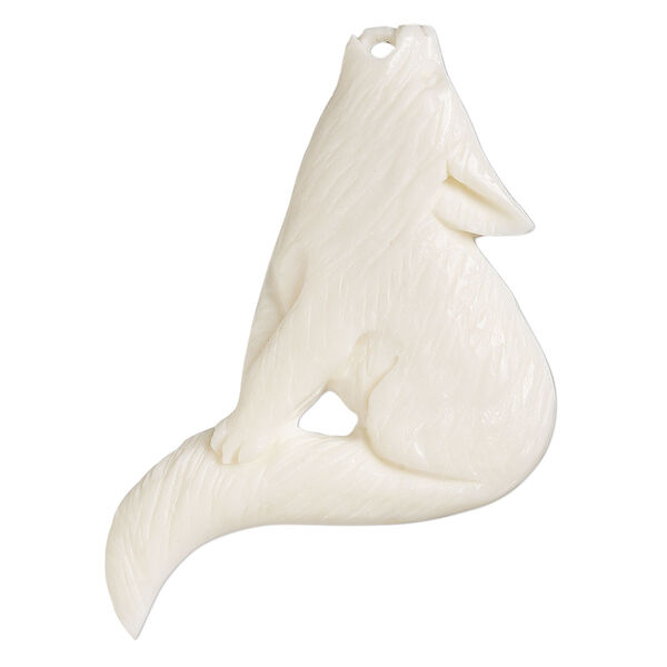Focal, bone (bleached), 2x1-1/2" hand-carved single-sided coyote, Mohs hardness 2-1/2. Sold Individually. image number 0