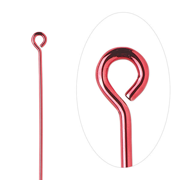 Eye pin, electro-coated brass, red, 2 inches, 21 gauge. Sold per pkg of 10. image number 0