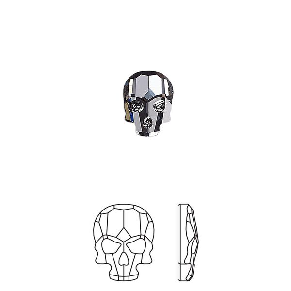 Flat back 2pk crystal silver night, Crystal Passions® 10x7.5mm skull 2856 image number 0