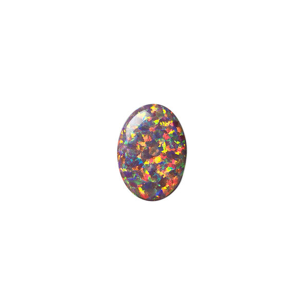 Cabochon, Mexican "opal" (silica and epoxy) (man-made), 14x10mm calibrated oval. Sold individually. image number 0