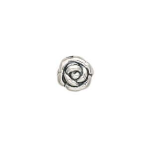 Bead 1pkg1 sterling silver, 10x7mm rose, electroformed / antiqued JBB Findings