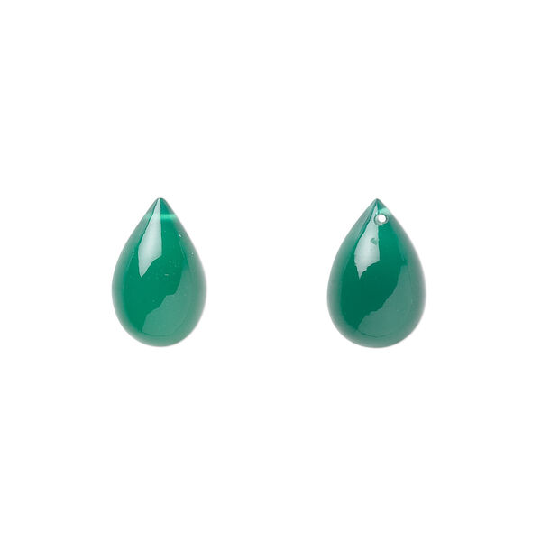 Bead, green onyx (dyed), 12x8mm hand-cut top-drilled teardrop, B grade, Mohs hardness 6-1/2 to 7. Sold per pkg of 2. image number 0