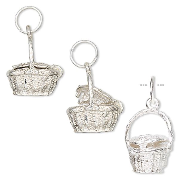 Charm, sterling silver, 17x13x10mm basket. Sold individually. image number 0