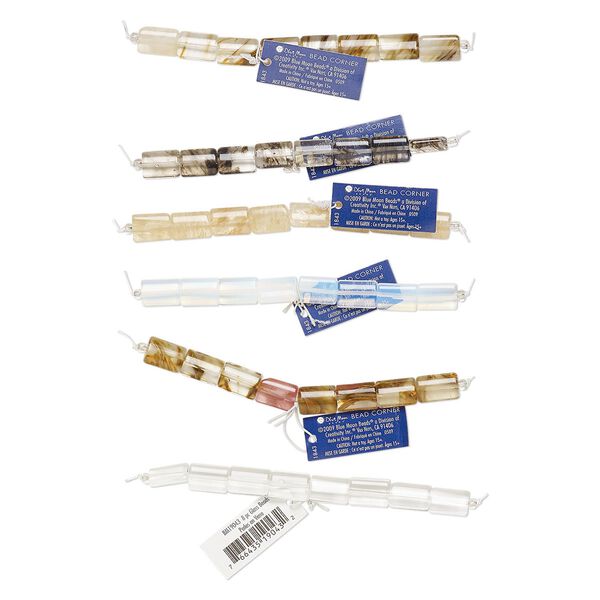 Bead mix, glass, multicolored, 14x10mm rectangle. Sold per pkg of (6) 8-piece sets. image number 0