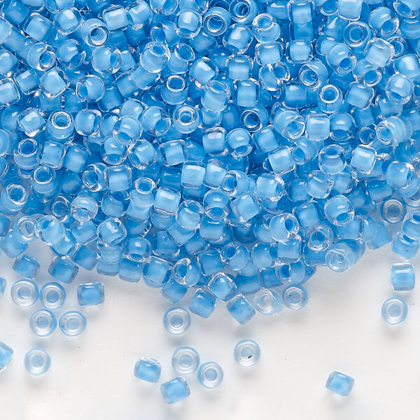Seed bead, Dyna-Mites™, glass, translucent inside color aqua blue, #8 round. Sold per 40-gram pkg. image number 0