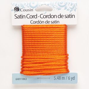 Cord, satin, bright orange, 2mm round. Sold per pkg of 6 yards.