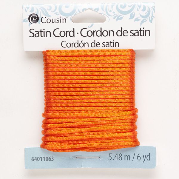 Cord, satin, bright orange, 2mm round. Sold per pkg of 6 yards. image number 0