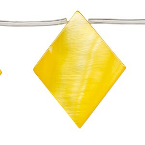 Bead, mother-of-pearl shell (dyed), yellow-orange, 35x4mm-37x8mm top-drilled flat diamond, Mohs hardness 3-1/2. Sold per 14-inch strand, approximately 10 beads.