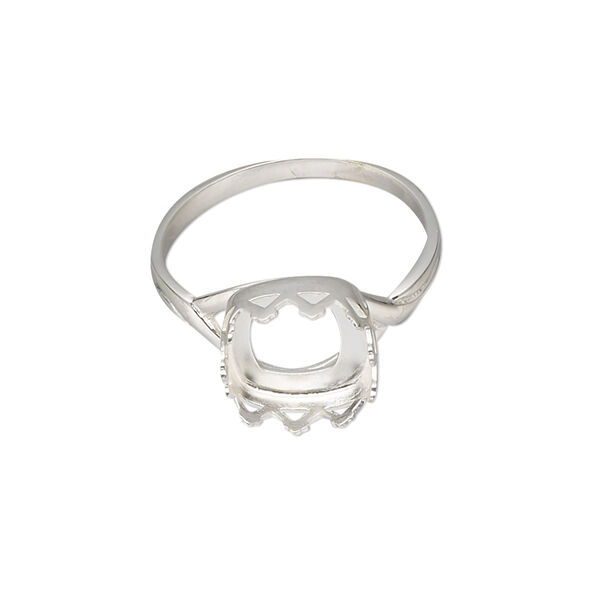 Ring, Almost Instant Jewelry®, sterling silver, 11.5mm wide with triangle edge and 10mm cushion bezel setting, size 9. Sold individually. image number 0