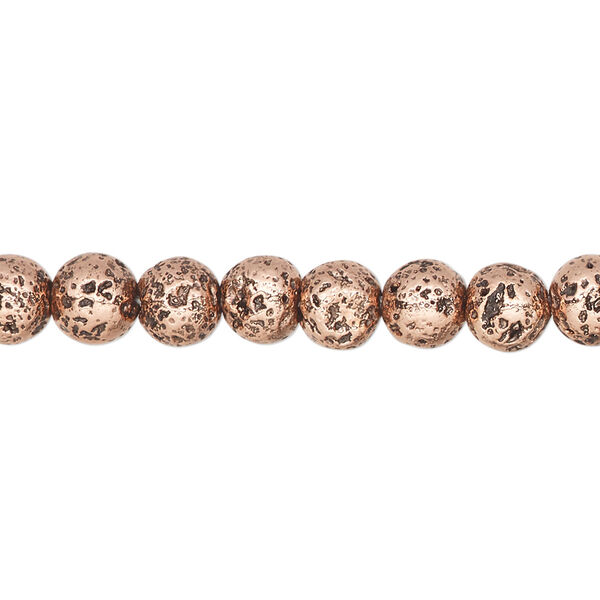 Bead, electro-coated lava rock (coated), bronze, 6-7mm round. Sold per 15-1/2" to 16" strand. image number 0