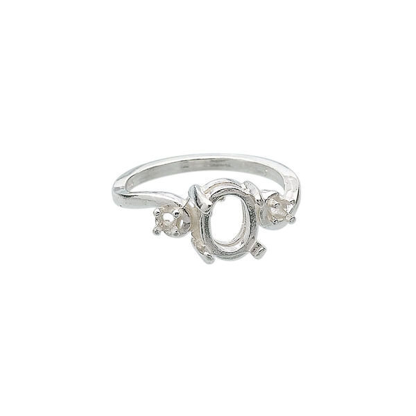 Ring, sterling silver, (2) 2.5mm 4-prong round settings and (1) 8x6mm 4-prong oval setting, size 7. Sold individually. image number 0