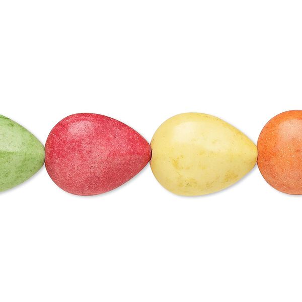 Bead, "howlite" (imitation) resin. mixed colors, 15x11mm-16x12mm puffed teardrop. Sold per 15-inch strand. image number 0