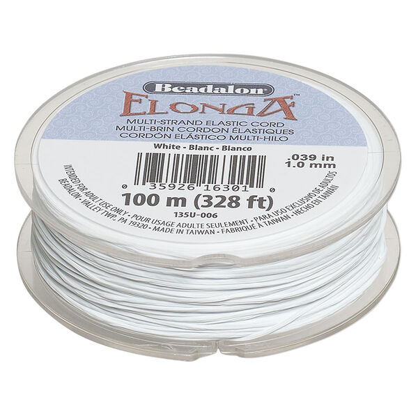 Cord, Beadalon® Elonga™, elastic, white, 1mm, 12-pound test. Sold per 100-meter spool. image number 0