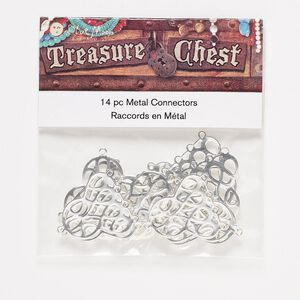 Drop, silver-finished "pewter" (zinc-based alloy), 23x22mm fancy drop, 4 loops. Sold per pkg of 14.