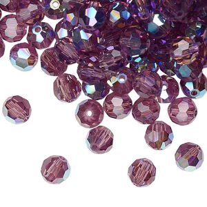 Bead 288pk amethyst AB, Preciosa Czech crystal 6mm round