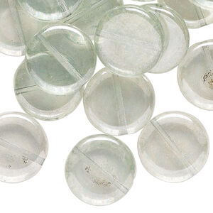 Bead, Czech pressed glass, translucent pale green, 15mm flat round. Sold per 2-ounce pkg, approximately 35 beads.
