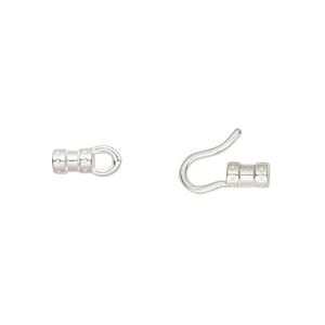Clasp hook&eye 1pkg2 sterling silver, 16x6mm / crimp ends / fits 1.9mm cord, JBB Findings 1-strand