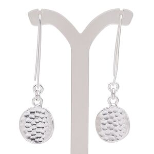Earring, Hill Tribes, silver-plated copper, 2-1/4 inches with hammered wavy round and ear wire. Sold per pair.