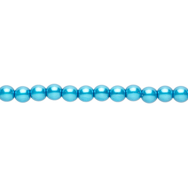 Bead, Czech pearl-coated glass druk, turquoise blue, 4mm round. Sold per 15-1/2" to 16" strand. image number 0