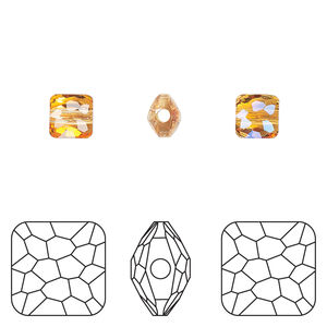Bead 1pkg4 dark orange (HICT), Crystal Passions® 6mm puffed square 5035