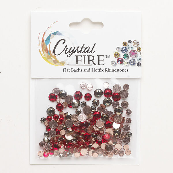 Flat back mix 1pkg144 light Siam and jonquil satin foil back, Crystal FIRE®, 3.00-4.80mm hotfix round SS12 / SS16 / SS20 image number 0