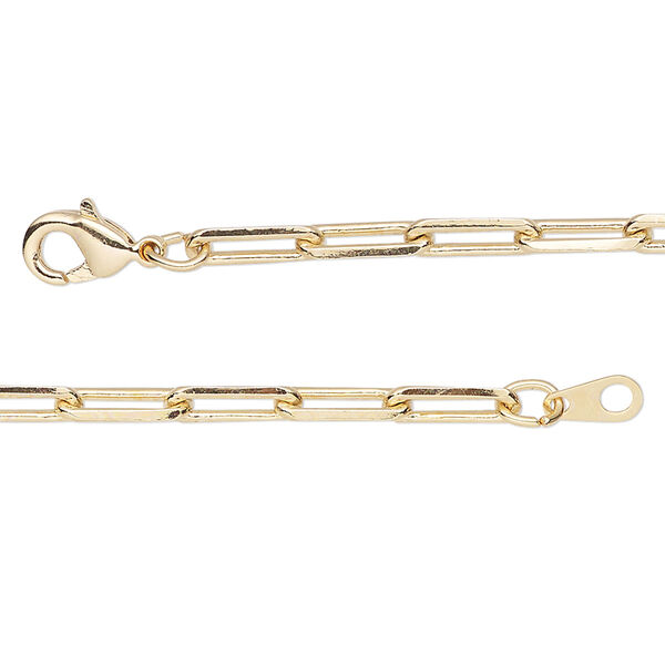 Chain, gold-finished brass, 3.3mm paperclip, 18 inches with lobster claw clasp. Sold individually. image number 0