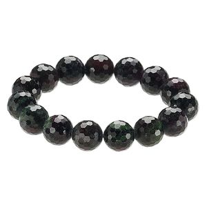 Ruby in zoisite 1pkg1, faceted round stretch bracelet natural 9 inch 13-14mm