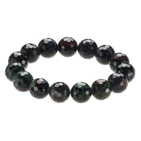 Ruby in zoisite 1pkg1, faceted round stretch bracelet natural 9 inch 13-14mm image number 0