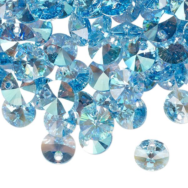Drop 144pk aquamarine shimmer, Swarovski® 8mm pendant mini disk 6428 image number 1