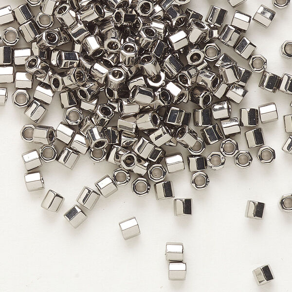 Seed bead, Delica®, glass, pkg/7.5g, #8 cut, opaque nickel-plated (DBLC-0021). image number 0