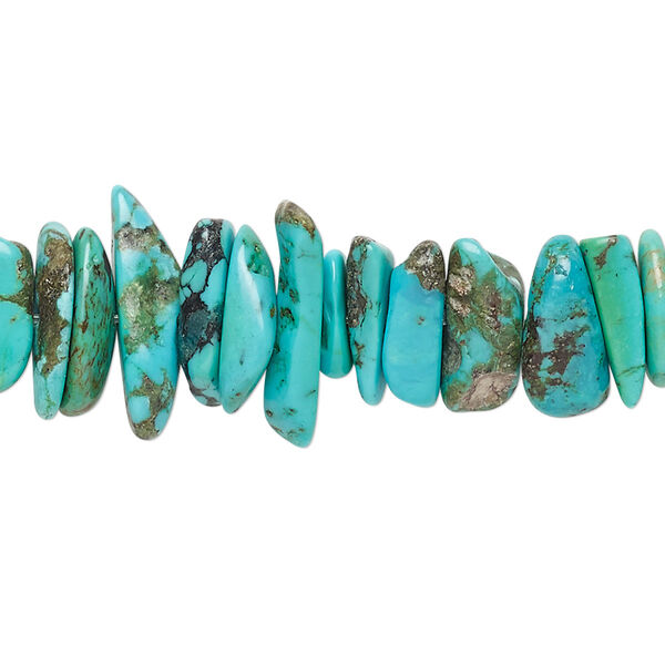 Bead, turquoise (dyed / stabilized), blue, large chip, C+ grade, Mohs hardness 5 to 6. Sold per 15-1/2" to 16" strand. image number 0