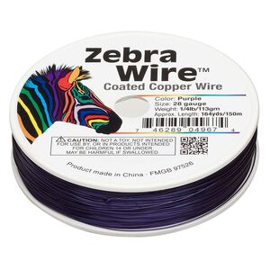 Wire, Zebra Wire™, color-coated copper, purple, round, 28 gauge. Sold per 1/4 pound spool, approximately 164 yards.