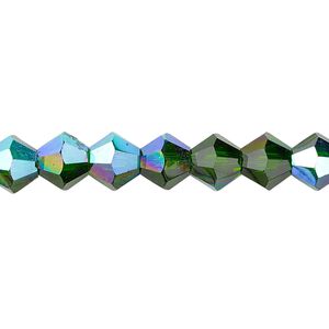 Bead 1pk transparent emerald green AB, Celestial Crystal® 8mm bicone 15.5-16 inch