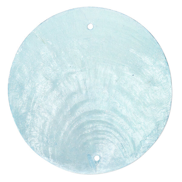 Wind chime component capiz shell dyed20pk 50mm double-drilled flat round, translucent sky blue dyed image number 0