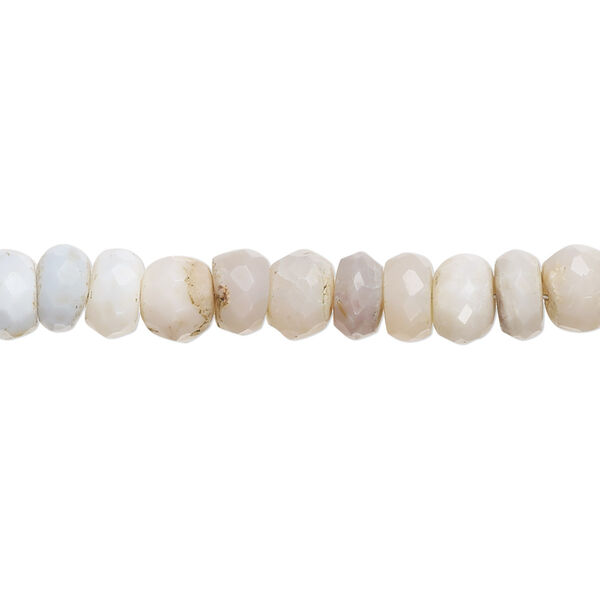 Bead, white opal (natural), 6x3mm-7x5mm hand-cut faceted rondelle with 0.4-1.4mm hole, C+ grade, Mohs hardness 5 to 6-1/2. Sold per 8-inch strand, approximately 50 beads. image number 0