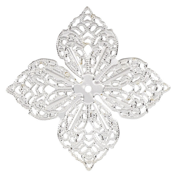 Component, silver-finished steel, 58.5mm filigree clover. Sold per pkg of 10. image number 0