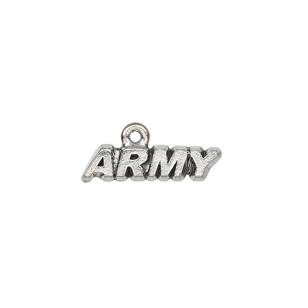 Charm, antiqued pewter (tin-based alloy), 20x5mm "ARMY." Sold per pkg of 4. image number 0