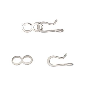 Clasp hook&eye 1pkg100 imitation nickel-plated, 18x6mm flat, brass 1-strand