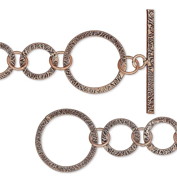 Chain, antiqued copper, 25mm textured round link, 36 inches with toggle clasp. Sold individually. image number 0