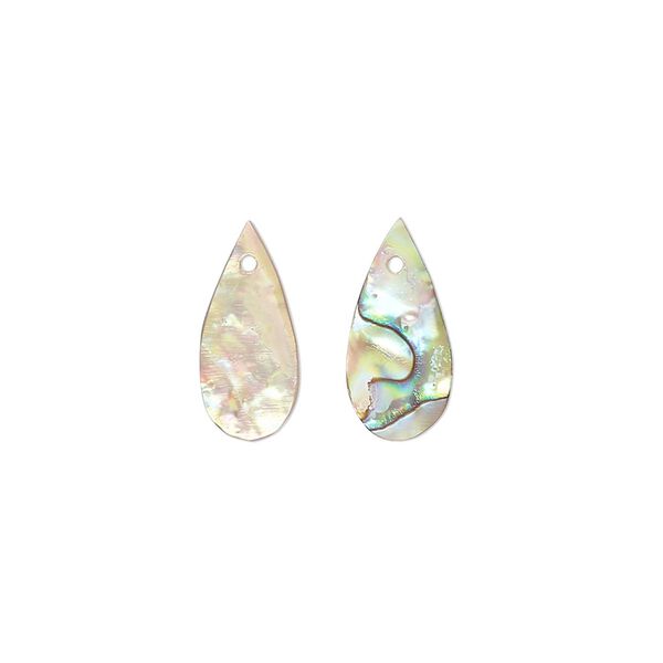 Drop, paua shell (natural), 14x6mm hand-cut top-drilled teardrop, Mohs hardness 3-1/2. Sold per pkg of 2. image number 0