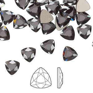 Flat back 144pk graphite foil back, Swarovski® 7mm trilliant 2472