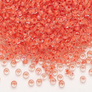 Seed bead, Preciosa Ornela Czech glass, pkg/500g, #8 rocaille, transparent terra intensive orange-lined clear, (08A91).
