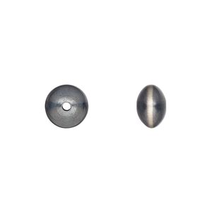 Bead, Navajo pearl style, brushed oxidized sterling silver, 9 x 6mm saucer. Sold individually.