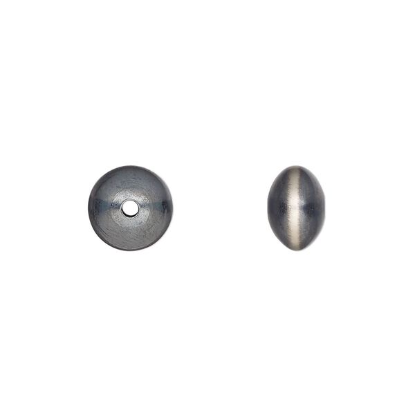 Bead, Navajo pearl style, brushed oxidized sterling silver, 9 x 6mm saucer. Sold individually. image number 0