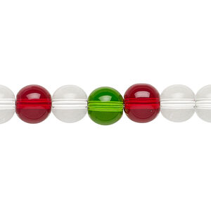 Bead, glass, transparent Christmas tones, 7-8mm round. Sold per 36-inch strand.