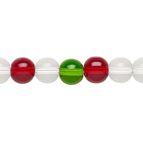 Bead, glass, transparent Christmas tones, 7-8mm round. Sold per 36-inch strand. image number 0